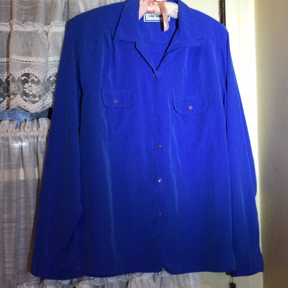 ⭐️ Vintage Cobalt Blue Long Sleeve Blouse by Anne Shuagnessy